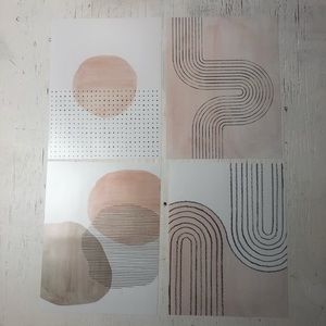 Set of 4 Abstract Art Prints Boho Mid Century Modern Geometric Neutrals